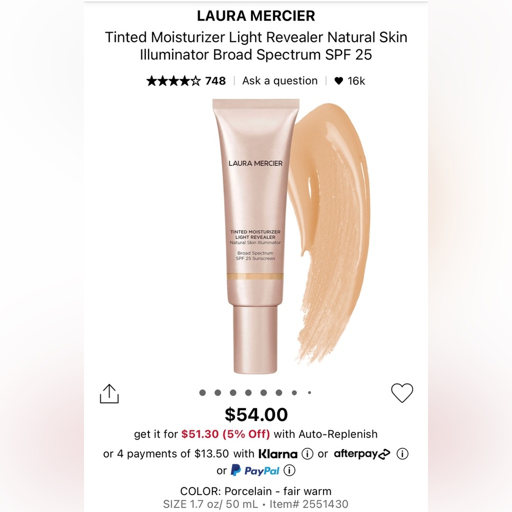 NWT- Laura Mercier- Tinted Moisturizer Light Revealer- Full 50ml- 1W1 Porcelain